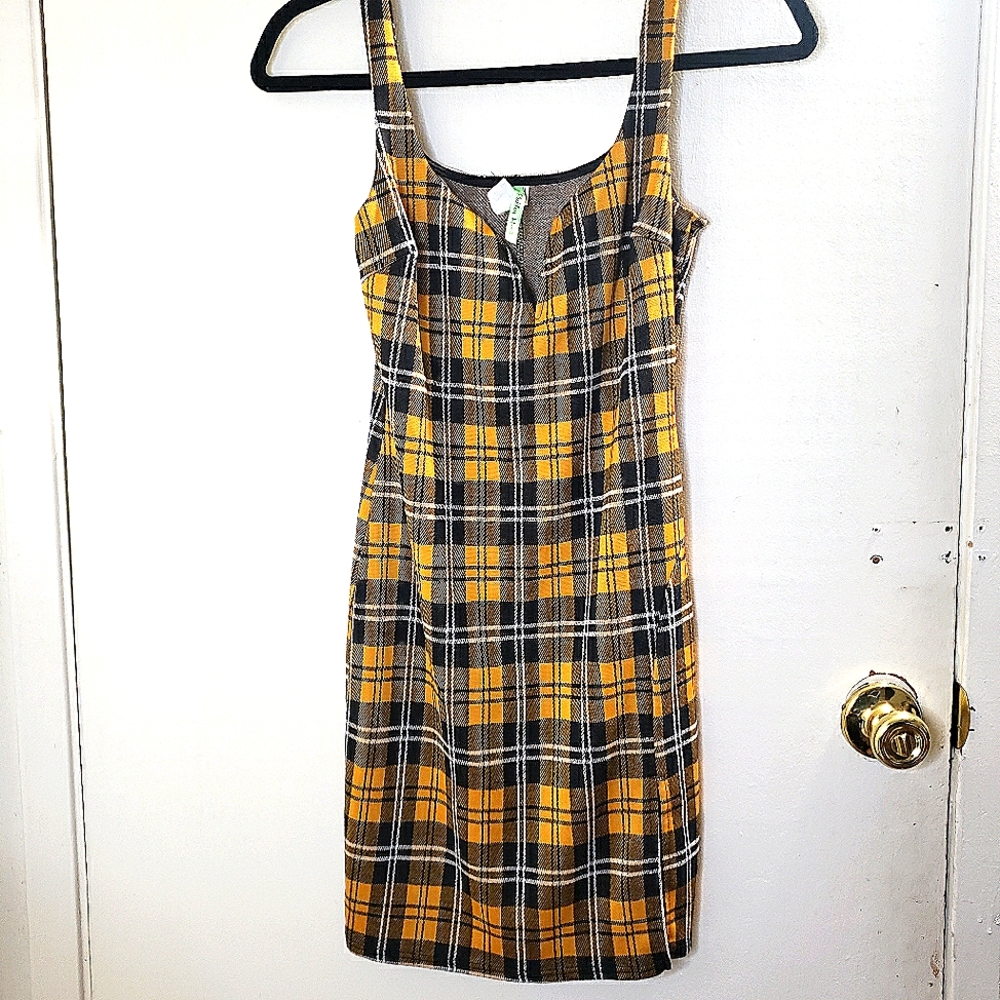 Yellow plaid mini dress